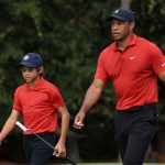 Tiger Woods hits huge drive, makes eagle as he and son Charlie try to make a move